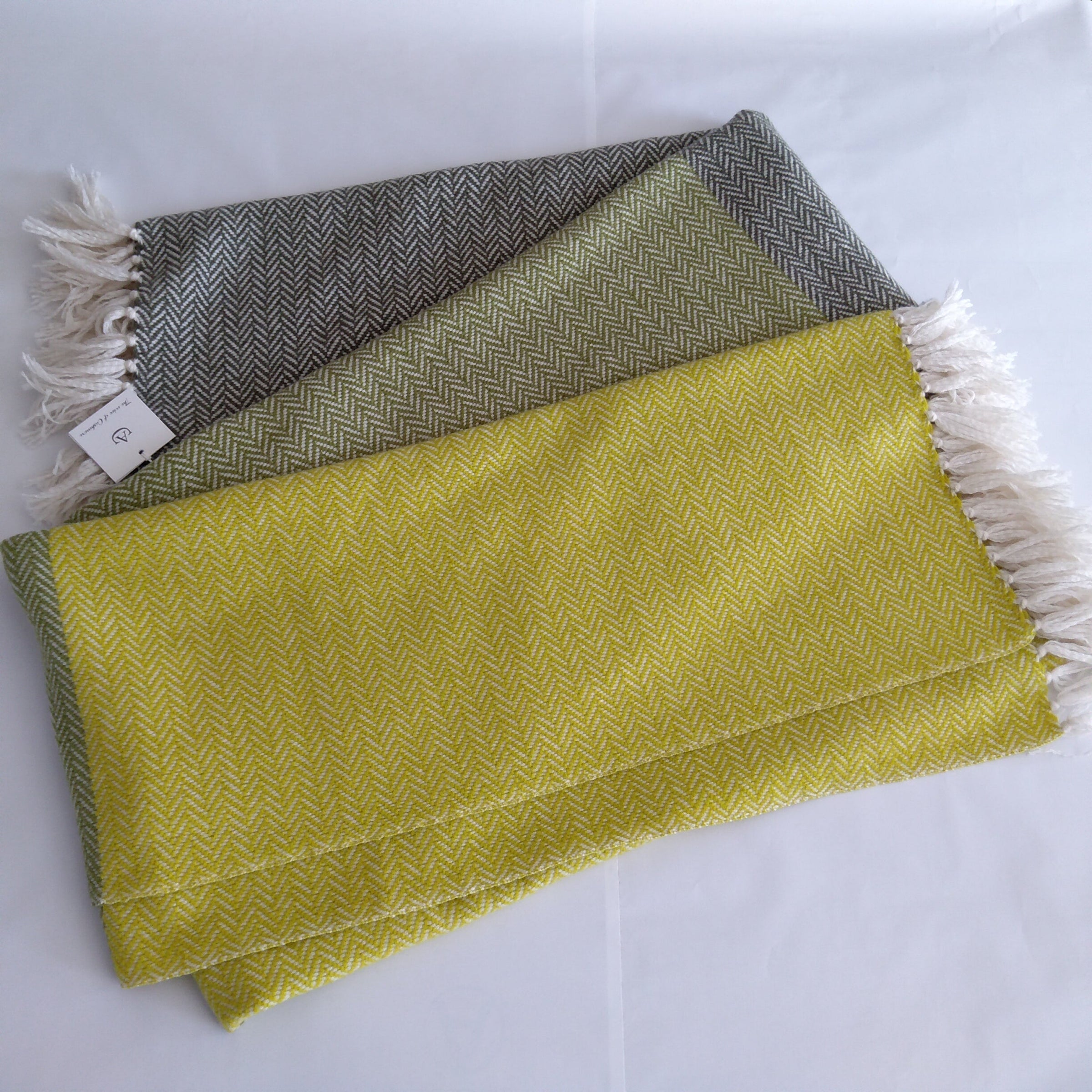 【Arcashmere】カシミヤブランケット | HERRINGBONE Yellow / Green / Gray