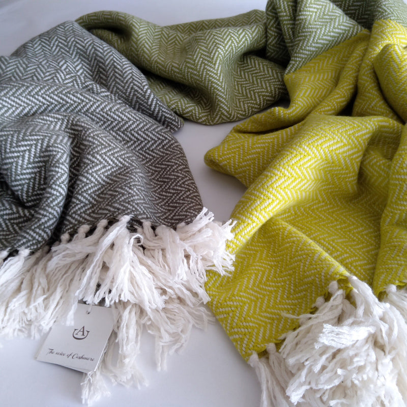 【Arcashmere】カシミヤブランケット | HERRINGBONE Yellow / Green / Gray