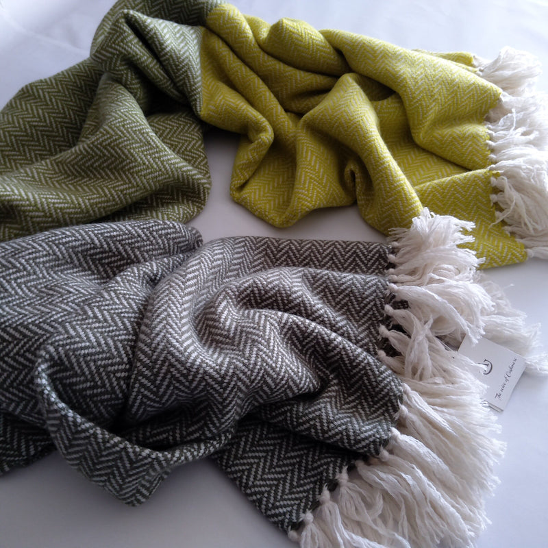 【Arcashmere】カシミヤブランケット | HERRINGBONE Yellow / Green / Gray